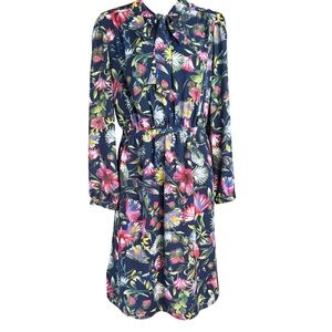 J.Crew Long-Sleeve Tie-Neck Dress featuring a vibrant "Navy Multi" floral medium